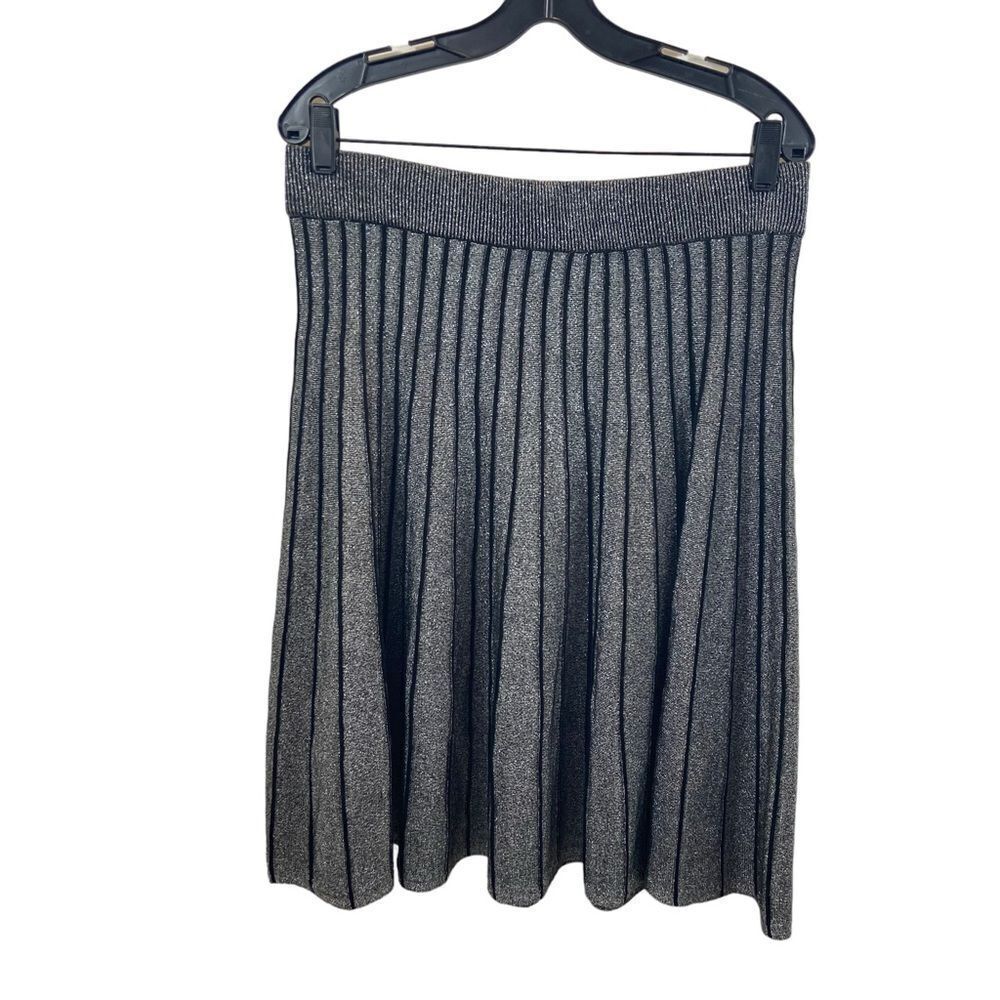 Brand new with Tags Calligraphie Brand Silver and Black‎ Pleated Knit Skirt L - Picture 2 of 10